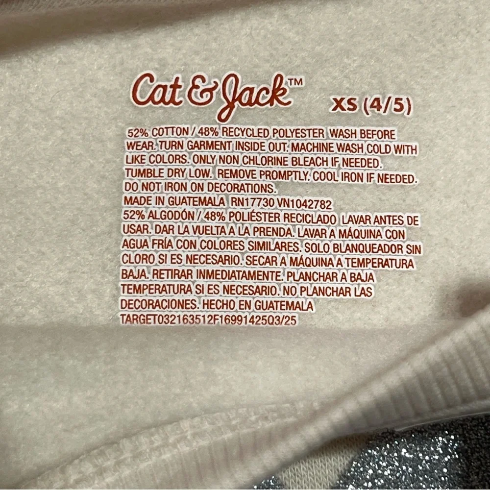 NWT Cat & Jack Girls Fleece Glitter Heart Graphic Sweatshirt- Cream XS